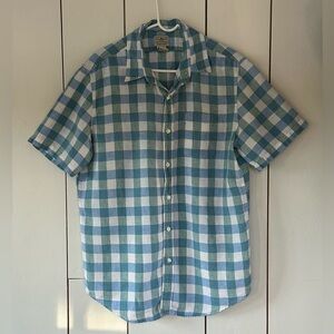 LL Bean Men's 100% Linen Shirt Large Gingham Check Print Preppy Heritage